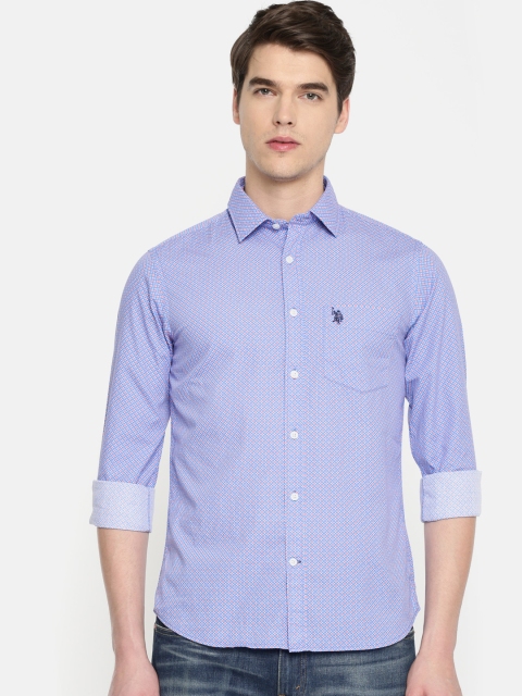 

U.S. Polo Assn. Men Blue Tailored Fit Printed Casual Shirt