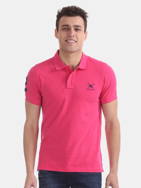 

U.S. Polo Assn. Men Pink Solid Polo Collar T-shirt