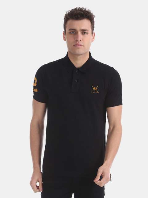 

U.S. Polo Assn. Men Black Solid Polo Collar T-shirt