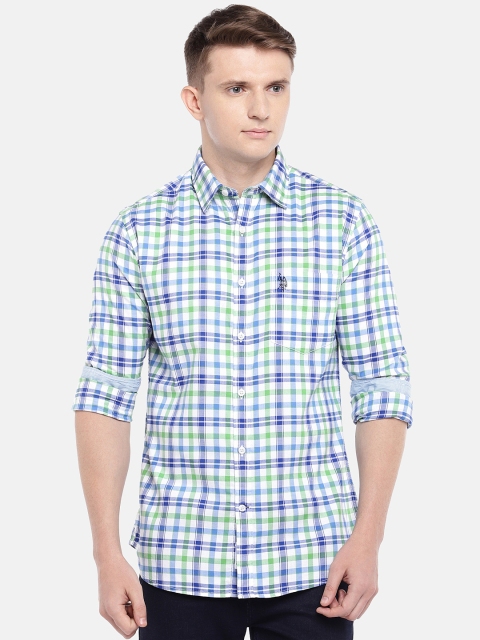 

U.S. Polo Assn. Men Green & White Tailored Fit Checked Casual Shirt