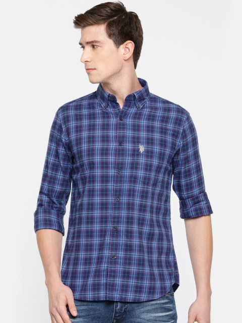 

U.S. Polo Assn. Men Blue Tailored Fit Checked Casual Shirt