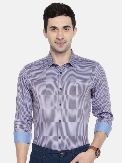 

U.S. Polo Assn. Men Blue & Red Slim Fit Printed Smart Casual Shirt