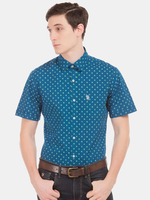 

U.S. Polo Assn. Men Teal Blue & White Regular Fit Solid Casual Shirt