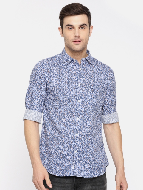 

U.S. Polo Assn. Men Blue & White Regular Fit Printed Casual Shirt