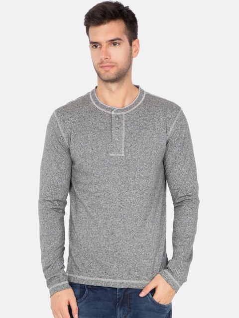 

Jockey Men Grey Melange Solid Henley Neck T-shirt