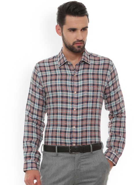 

Peter England Elite Men Grey Slim Fit Checked Formal Shirt