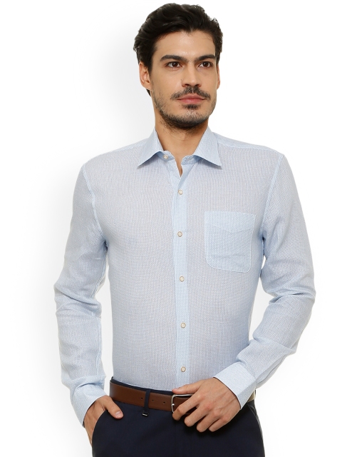 

Peter England Elite Men Blue Linen Regular Fit Printed Formal Shirt