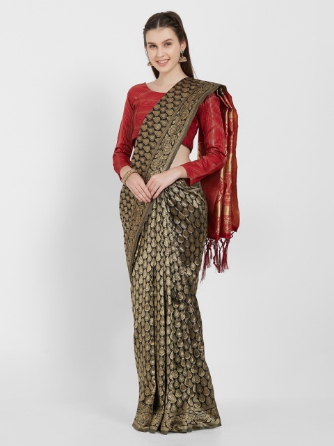 

Viva N Diva Black & Gold-Toned Woven Design Kanjeevaram Saree