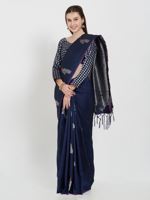 

Viva N Diva Navy Blue Silk Blend Woven Design Venkatgiri Saree