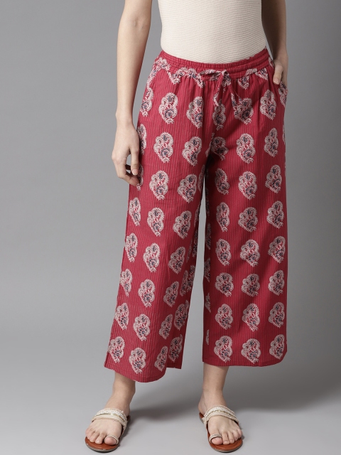 

Moda Rapido Women Maroon & Off-White Printed Straight Cropped Palazzos