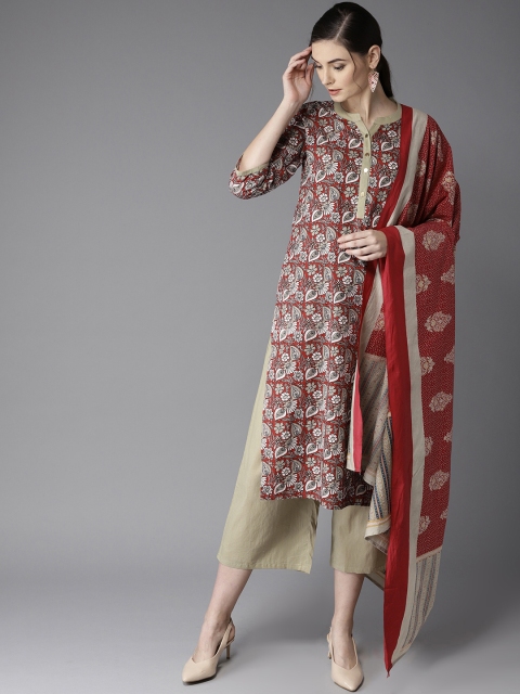 

Moda Rapido Women Maroon & Green Printed Kurta with Palazzos & Dupatta