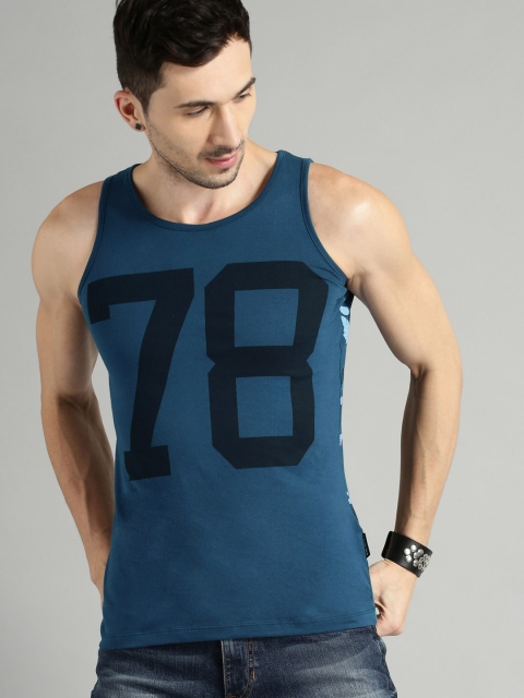 

Roadster Men Navy Blue Printed Sleeveless T-shirt