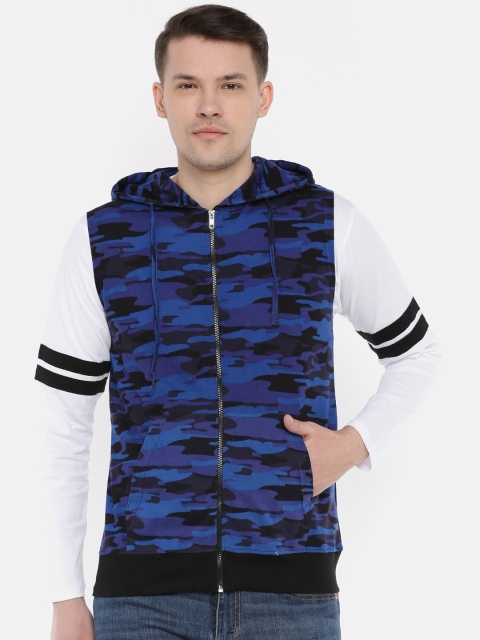 

SayItLoud Men Blue Printed Hooded Sleeveless Sweatshirt