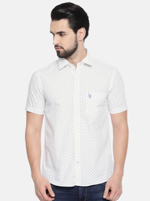 

U.S. Polo Assn. Men White Tailored Fit Printed Casual Shirt