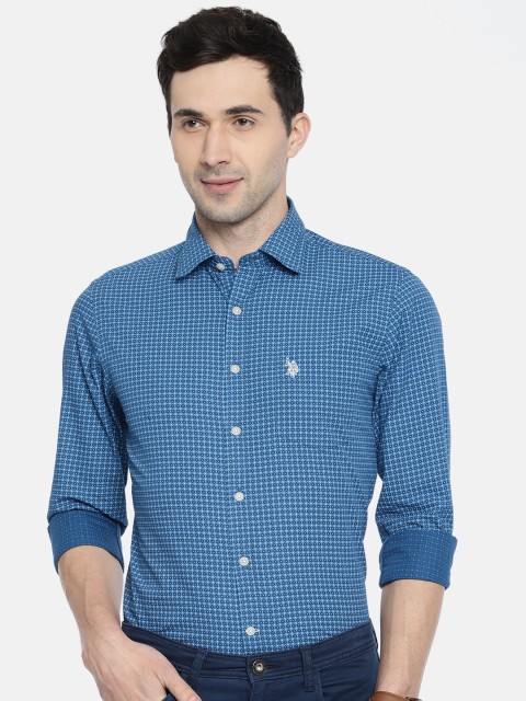 

U.S. Polo Assn. Men Blue Tailored Fit Printed Smart Casual Shirt