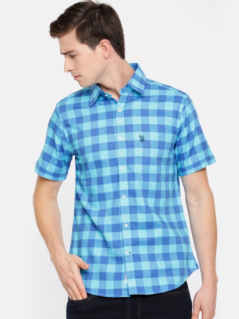 

U.S. Polo Assn. Men Blue Tailored Fit Checked Casual Shirt