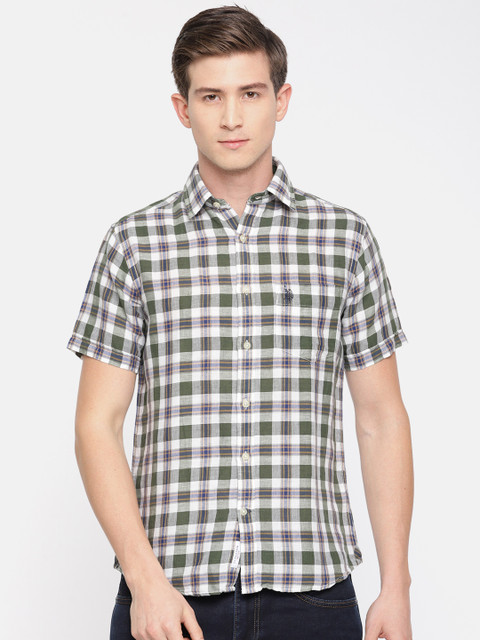 

U.S. Polo Assn. Men Green & White Regular Fit Checked Casual Shirt