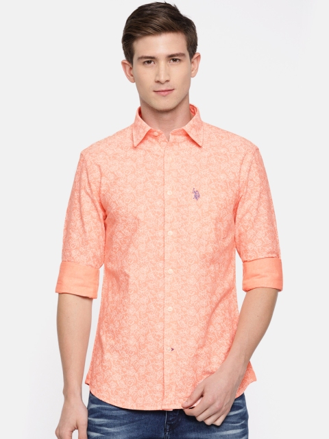 

U.S. Polo Assn. Men Orange Tailored Fit Printed Casual Shirt