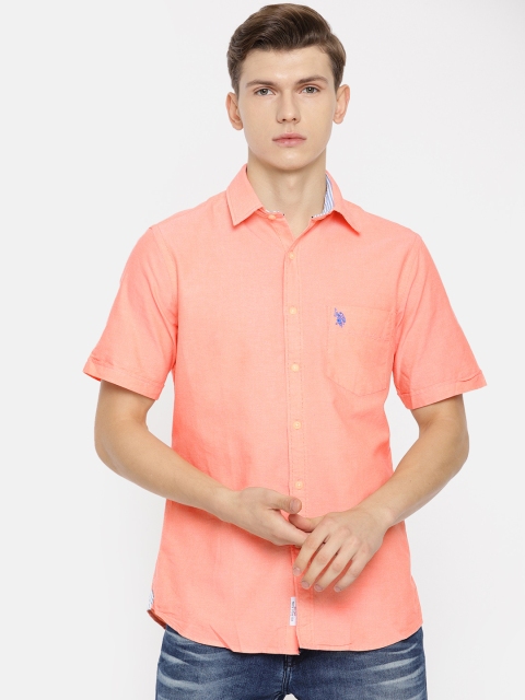 

U.S. Polo Assn. Men Orange Tailored Fit Solid Casual Shirt