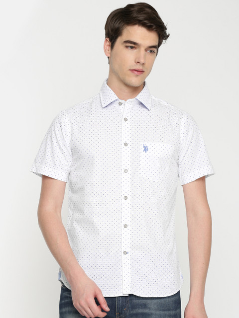 

U.S. Polo Assn. Men White & Blue Regular Fit Printed Casual Shirt