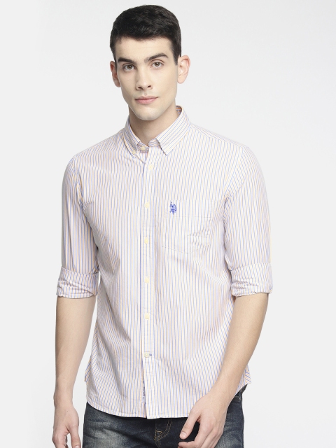 

U.S. Polo Assn. Men White & Blue Regular Fit Striped Casual Shirt