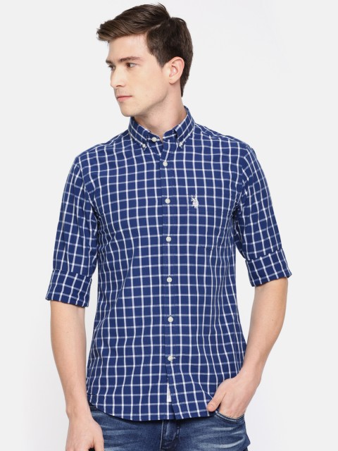 

U.S. Polo Assn. Men Navy Blue & White Regular Fit Checked Casual Shirt