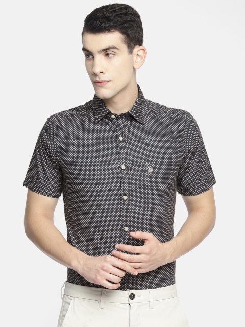 

U.S. Polo Assn. Men Black & Beige Regular Fit Printed Smart Casual Shirt