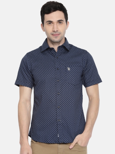 

U.S. Polo Assn. Men Navy & White Tailored Fit Printed Casual Shirt, Navy blue