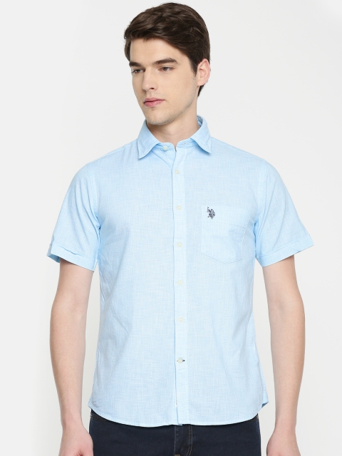 

U.S. Polo Assn. Men Blue Regular Fit Self Design Casual Shirt