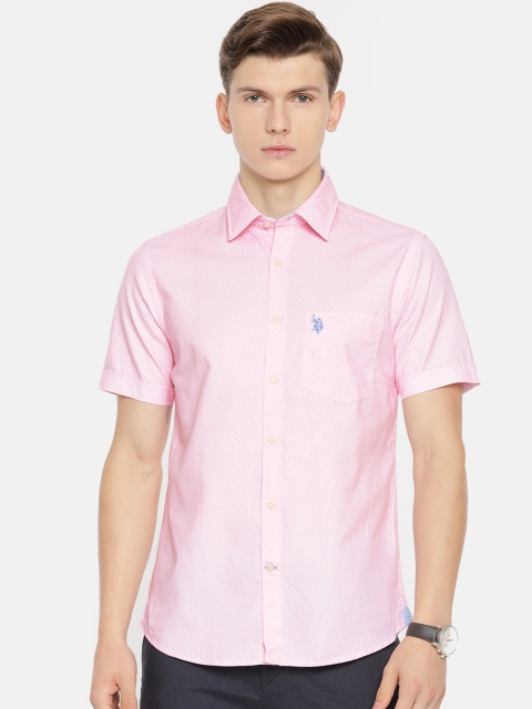 

U.S. Polo Assn. Men Pink Tailored Fit Printed Casual Shirt