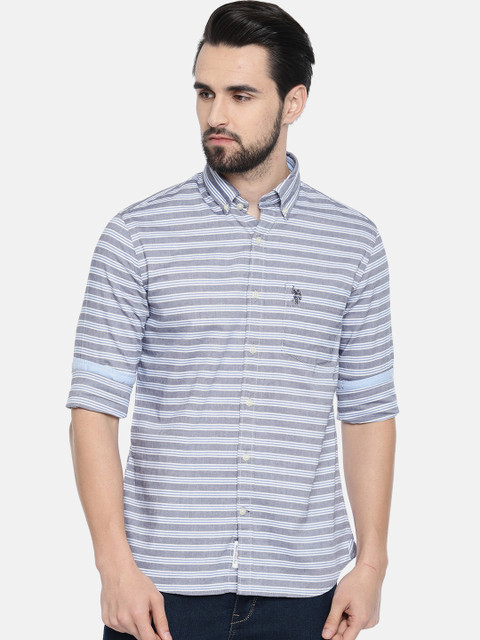 

U.S. Polo Assn. Men Blue & White Tailored Fit Self Striped Casual Shirt