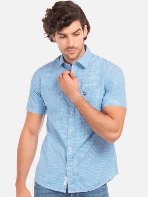 

U.S. Polo Assn. Men Blue & White Regular Fit Checked Casual Shirt