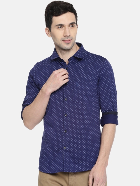 

U.S. Polo Assn. Men Navy Slim Fit Printed Casual Shirt, Navy blue