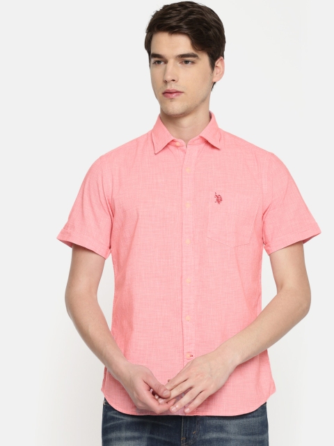 

U.S. Polo Assn. Men Coral Pink Tailored Fit Solid Casual Shirt