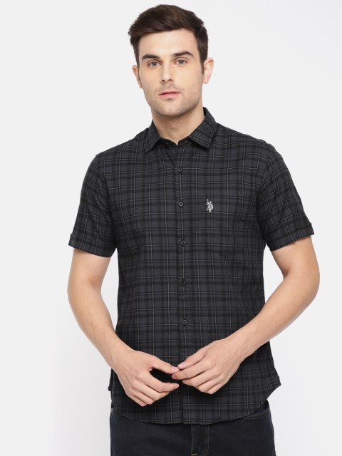 

U.S. Polo Assn. Men Charcoal & Navy Blue Regular Fit Checked Casual Shirt