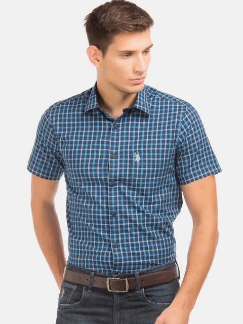 

U.S. Polo Assn. Men Blue Regular Fit Checked Casual Shirt
