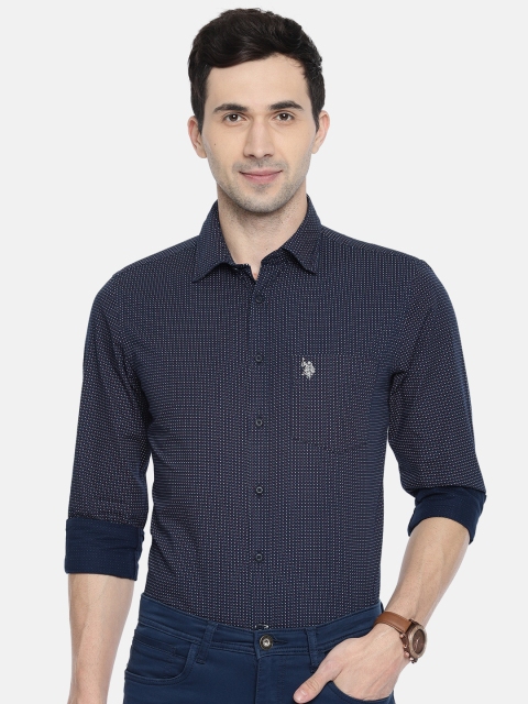

U.S. Polo Assn. Men Navy Blue Tailored Fit Printed Casual Shirt