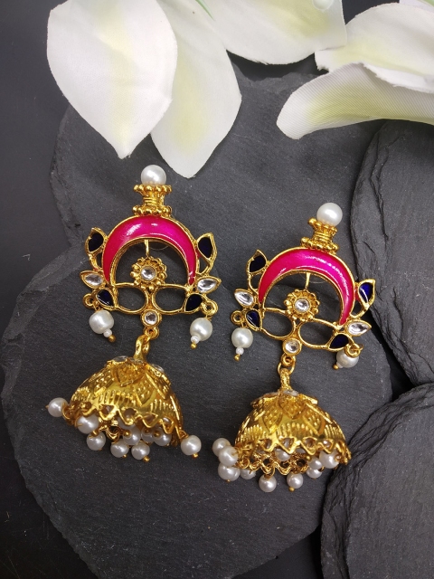 

Fida Pink & Gold-Toned Dome Shaped Jhumkas