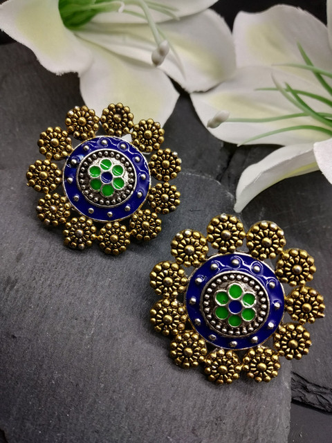 

Fida Gold-Toned & Blue Floral Studs
