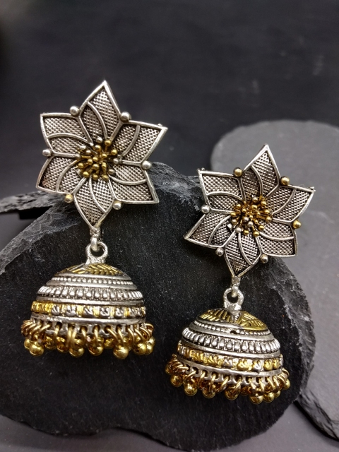 

Fida Gold-Toned & Silver-Toned Dome Shaped Jhumkas
