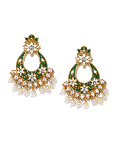 

Fida Green & Gold-Toned Crescent Shaped Chandbalis