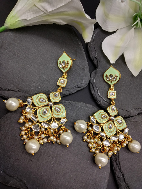 

Fida Gold-Toned & Green Mint Clover Classic Drop Earrings