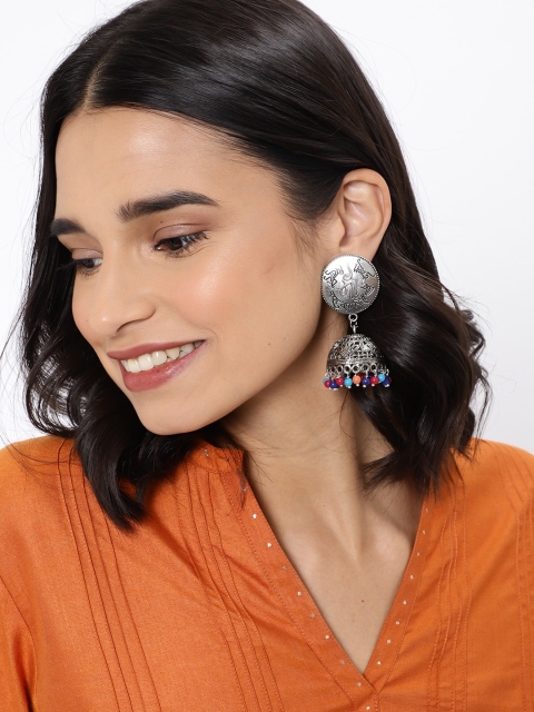 

Fida Silver-Toned Dome Shaped Jhumkas