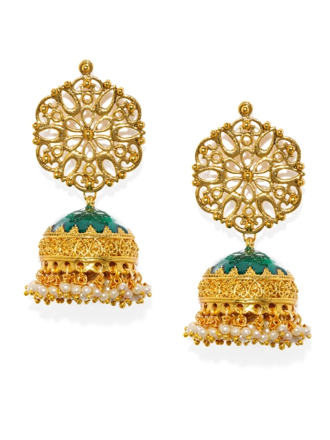 

Fida Blue & Gold-Toned Dome Shaped Jhumkas