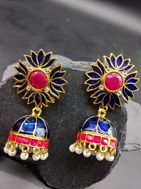 

Fida Blue & Pink Dome Shaped Jhumkas