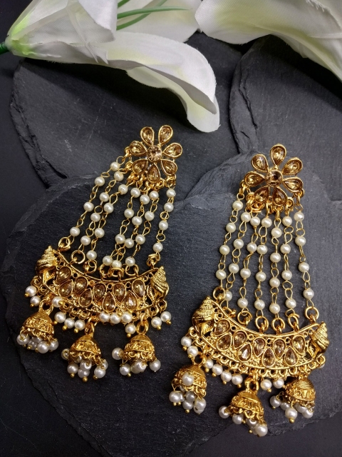 

Fida Gold-Toned & White Contemporary Drop Earrings