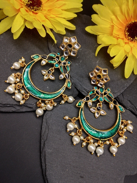 

Fida Green & Gold-Toned Circular Drop Earrings