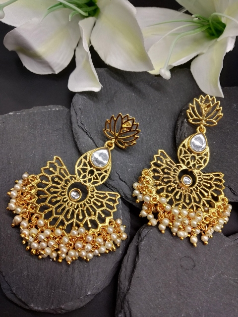 

Fida Gold-Toned Stone-Studded Classic Drop Earrings