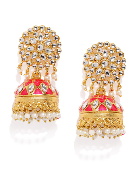 

Fida Gold-Toned & Pink Dome Shaped Jhumkas