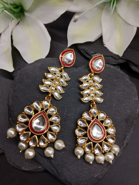 

Fida Gold-Toned Floral Pines of Pink Drop Earrings